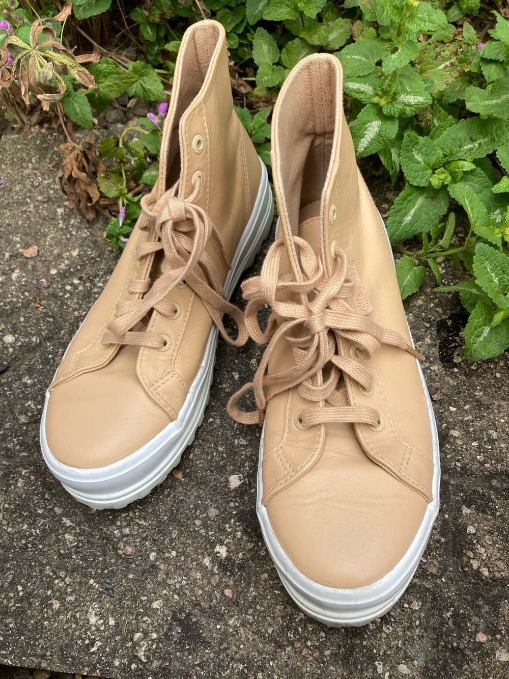 Superga Alpina Nappa leather tan lace up high tops Men’s 7.5 Women’s 9